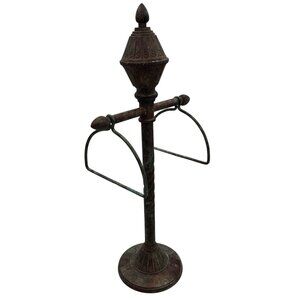 Vtg 1996 Ornate India Metal Towel Tree Stand 2 Ring Holder Spanish Rustic Decor